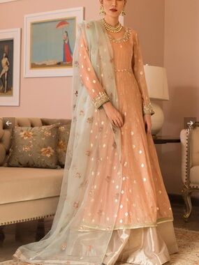 Deepak Perwani Embellished Anarkali Dress with Mint Dupatta